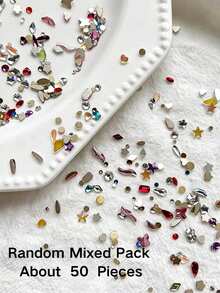 Approx. 100pcs Random Mixed Multi-Shape Rhinestone Metal Patch Combination Accessories, Heart Star Water Drop Irregular Rhinestone Mixed Material, Multi-Color Shiny Style Rich, Multiple Shapes Free Matching, Create Layered Creative Decoration Effect - Multicolor - View 7