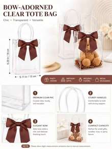 20/10/5/2pcs Transparent Plastic Gift Bags With Handles And Bows, Perfect For Weddings, Bridal Showers, Birthday Parties, Gender Reveal Parties, Small Business Events And Other Occasions - J-Multicolor - View 8