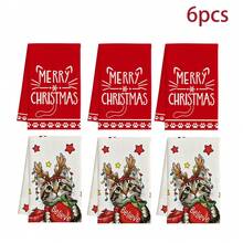 2/4/6 pcs Serbet Dapur Natal Motif Kucing, Set Handuk Dapur Natal - MultiWarna - View 10