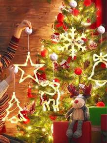 1pc Warm Yellow Christmas Window Light, LED Suction Cup Light, Indoor Christmas Decoration, Snowman, Snowflake, Reindeer Pattern, Battery Powered Indoor/Outdoor Decoration, Christmas Tree Party Home Decor (Battery Not Included) - Multicolor - View 5