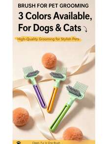 1pc Pet Detangling Grooming Comb, Dog Cat Shedding Brush, Pet Hair Removal Tool, Dog And Cat Grooming Comb, Pet Supplies - Multicolor - View 6
