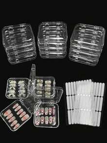 10pcs/1pc Transparent Press-Type Nail Storage Box, Fake Nail Display Box, Fake Nails & Manicure Salon Accessories Jewelry Bracelet Storage Box - Clear - View 1