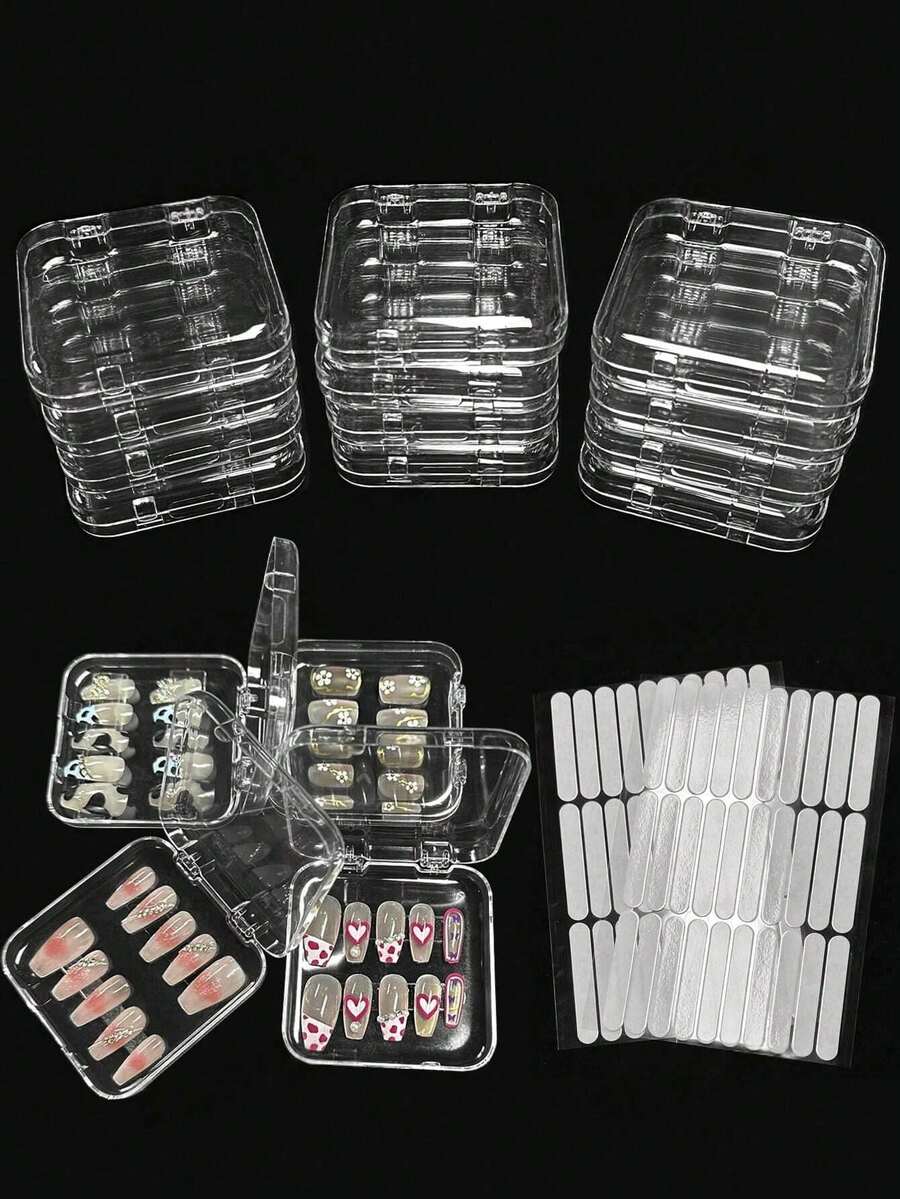 10pcs/1pc Transparent Press-Type Nail Storage Box, Fake Nail Display Box, Fake Nails & Manicure Salon Accessories Jewelry Bracelet Storage Box - Clear - View 1