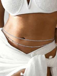 1pc Fashion Double-Layer Pearl Chain Women's Beach/Nightclub Party Waist Chain/Body Chain - Silver - View 1