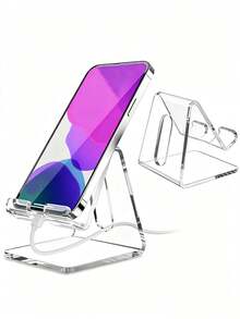 1pc Transparent Acrylic Phone Stand, Solid Clear Desktop Phone Base, Stable Smartphone Desktop Accessory, Suitable For Watching Videos, Office, Home And Bedroom Desktop Daily Use, Desktop Accessory, Phone Accessory, Room Decor - A - View 2