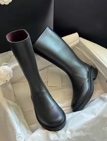 Women's High Boots, Smooth Black Upper, Thick Non-Slip Sole, Soft Lining, Fashionable Ankle Boots For Autumn And Winter - Black - View 6
