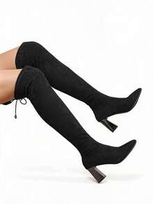 TuEzra Sexy Lace-Up Party Home Autumn/Winter New Plus Size Over-The-Knee Versatile Fashion Pointed Toe - Black - View 1