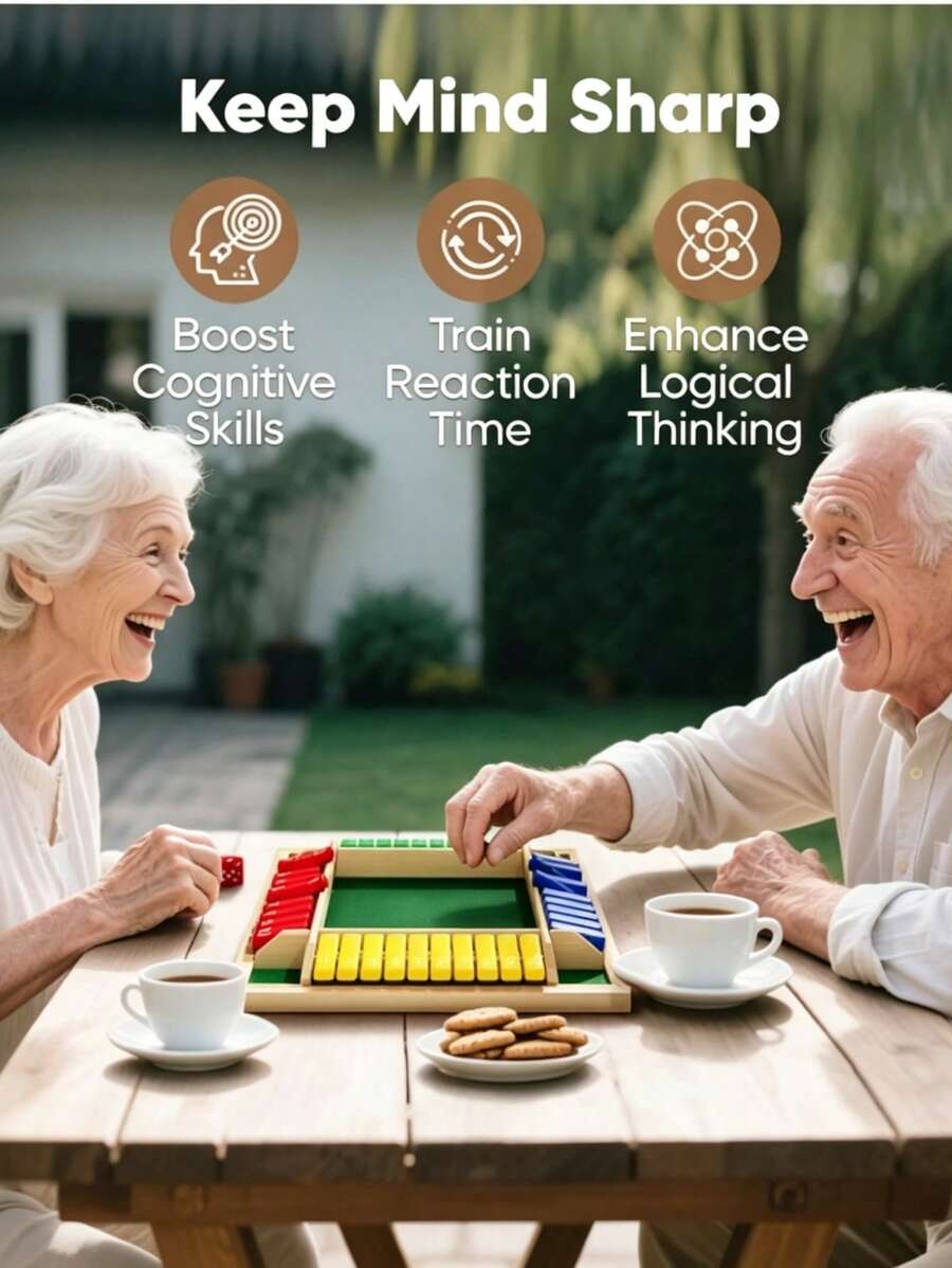 Shut The Box 骰子遊戲，附說明書，木製棋盤骰子遊戲，適合 2-4 人及成人，趣味數學學習玩具，適合家庭遊戲之夜、教室、旅行，適合團體、成人、長輩、露營、派對、酒吧，簡單快速又好玩 - 彩色 - 查看 1