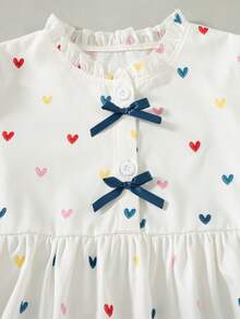 Girls' Casual Fashion Frill Trim Round Neck Bow Half-Button Loose Long Sleeve Shirt Blouse, Spring/Autumn - White - View 4