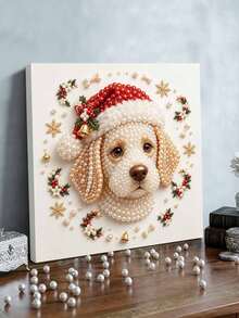 Handmade Pearl Painting Set With Frame, Puppy Pattern Design, Full Set Of Hand Tools, Drill Pen, Rubber Plate, Latest Frame Art, Christmas Gift. - A - View 5
