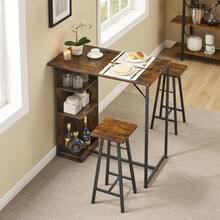 3-Piece Bar Table & Chairs Set For 2 With 3-Tier Storage Shelves – Space-Saving Counter Height Dining Table For Small Apartment, Kitchen, Or Living Room - Retro Color - View 4