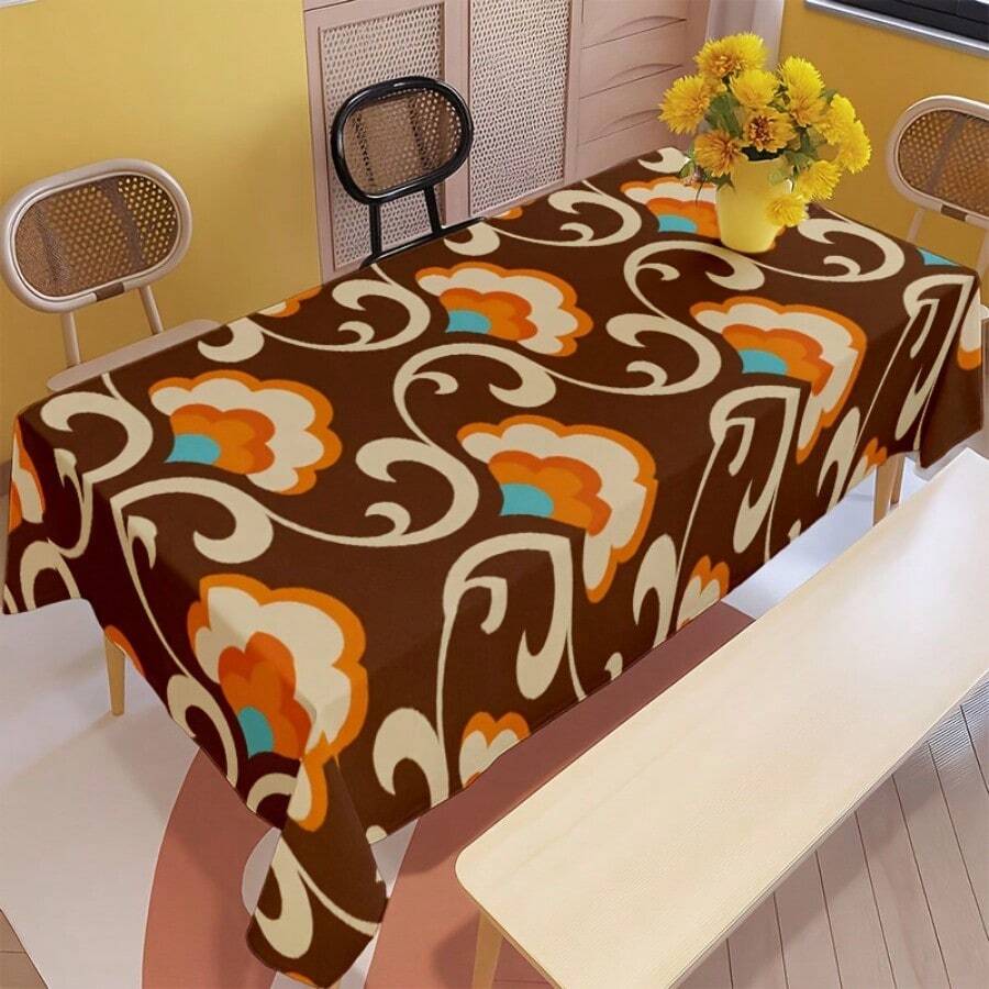 2D Flat, 1pc Soft, Fashionable And Beautiful Retro Patterned Tablecloth, Dining Table/Coffee Table/Desk/Coffee Table, Picnic/Outdoor Dining Table/Camping Dining Table, Exquisite Lifestyle, Home Fabric - A - View 1