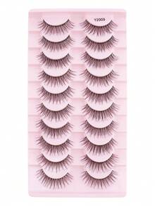 10 Pairs Invisible Band Natural Cross Short False Eyelashes Soft Fine Cat Eye Striped Cross Reusable Suitable For Women Daily Wear - Natural Short Lashes - View 7