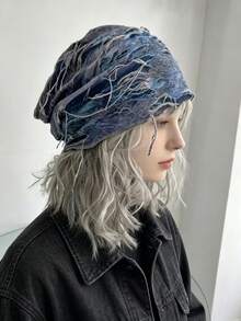 1pc Retro Tie Dye Ripped Hole Hat, Y2K Avant-Garde Girl Style, Multifunctional Holiday Accessory - Multicolor - View 2