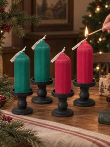 1 Piece Round Top Striped Scented Candle, Red And Green Striped Taper, Suitable For Lighting And Creating Festive Atmosphere, Home Decor, Tabletop Arrangement, Party, Holiday, Wedding, Photography Prop, Holiday Gift, Christmas - A - View 2
