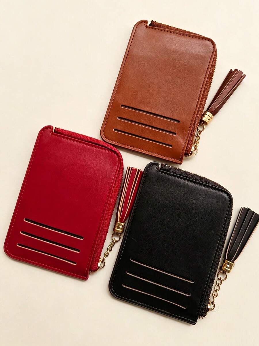 Minimalist Solid Color Pendant Card Holder, Creative Decorative Zipper Pouch, Ultra-Thin Portable Coin Storage Bag, Student Multi-Slot ID Card Holder - Multicolor - View 1
