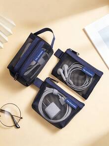 6pcs Minimalist Transparent Mesh Storage Bag Set, Mesh Makeup Bag, Portable Coin Purse, Stationery Pencil Case, Zippered Travel Toiletry Bag, Suitable For Home Office Cable Organizer, Portable Coin Purse For Cards, Keys And More - B - View 11