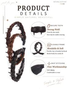 Women's Braided Headband, High-Crowned Headband With Teeth, Non-Slip, Stylish Hair Accessory Suitable For Everyday Wear, Parties, And Dates. - Multicolor - View 3