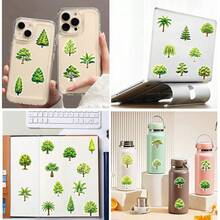 50Pcs Green Tree Sticker Kit, Tropical Palm,Leafy Shrub & Fruit‑Bearing Tree Waterproof Decals, For Art Diary, Scrap Album, Tumbler, Laptop, Phone Shell, Fresh Natural‑Style Embellishment, Nature‑Lovers Handout Treats - Irregular Shape - View 10