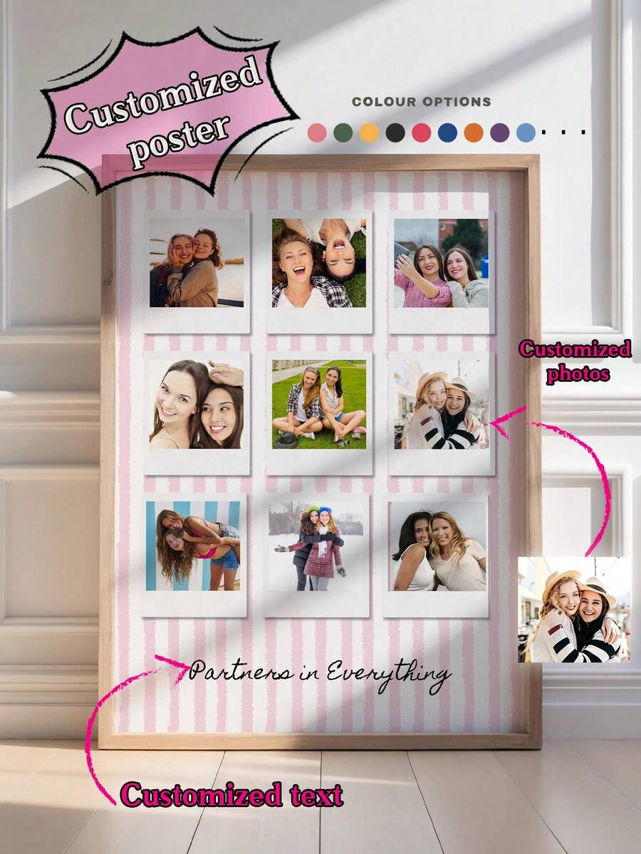 1pc Best Friend Print Personalised Print Quote Customized Wall Art, Birthday Gift For Her, Gift For Friend Custom Poster, Bestie Gifts, Valentines Keepsake Ictures Custom Photo, Customizable Things, Bedroom Decor For Adults, Optional Frame. - Multicolor - View 1