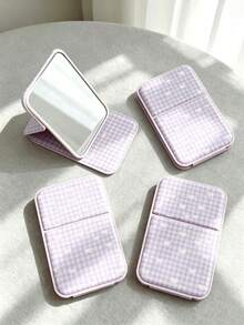 1pc Cute Girl Style Portable Mini Folding Makeup Mirror. This Mirror Comes With A Stand, Featuring A Leopard Print Design And A Simple Rectangular Shape, Making It Suitable For Travel And Daily Use, As Well As An Ideal Desktop Makeup Mirror. Perfect For Back-To-School Season Or As A Gift For Friends, Family And Teachers. - Multicolor - View 7