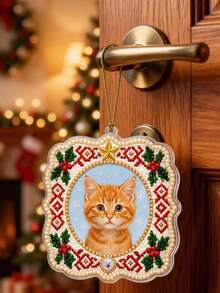 2D Flat Customized Pet/Portrait Painting Set Christmas Hanging Ornament, Personalized Pet/Family Photo, Suitable For Christmas Tree, Window, Home Decor, Christmas Birthday Gift For Women - Multicolor - View 6