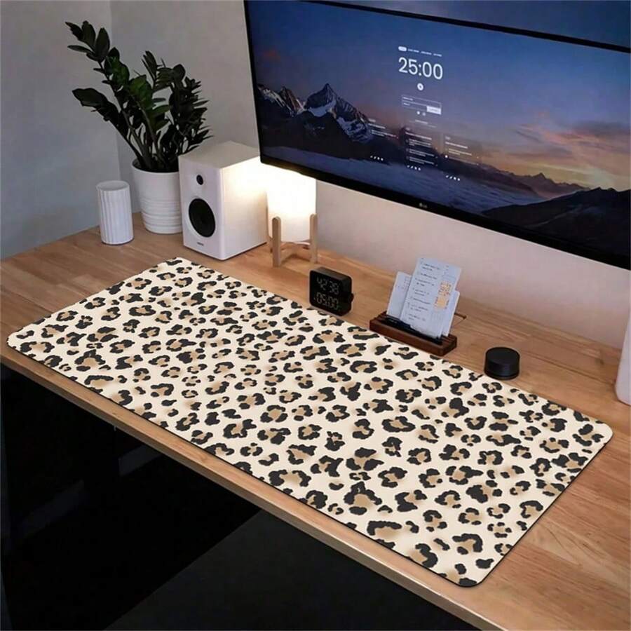 Leopard Print Leather Mouse Pad Beige Brown Thick Durable Keyboard Leather Pad For Office Home Gaming Birthday Gift For Gamers Students Professionals Desktop Laptop Home Office Desk Accessories Minimalist Design - View 1