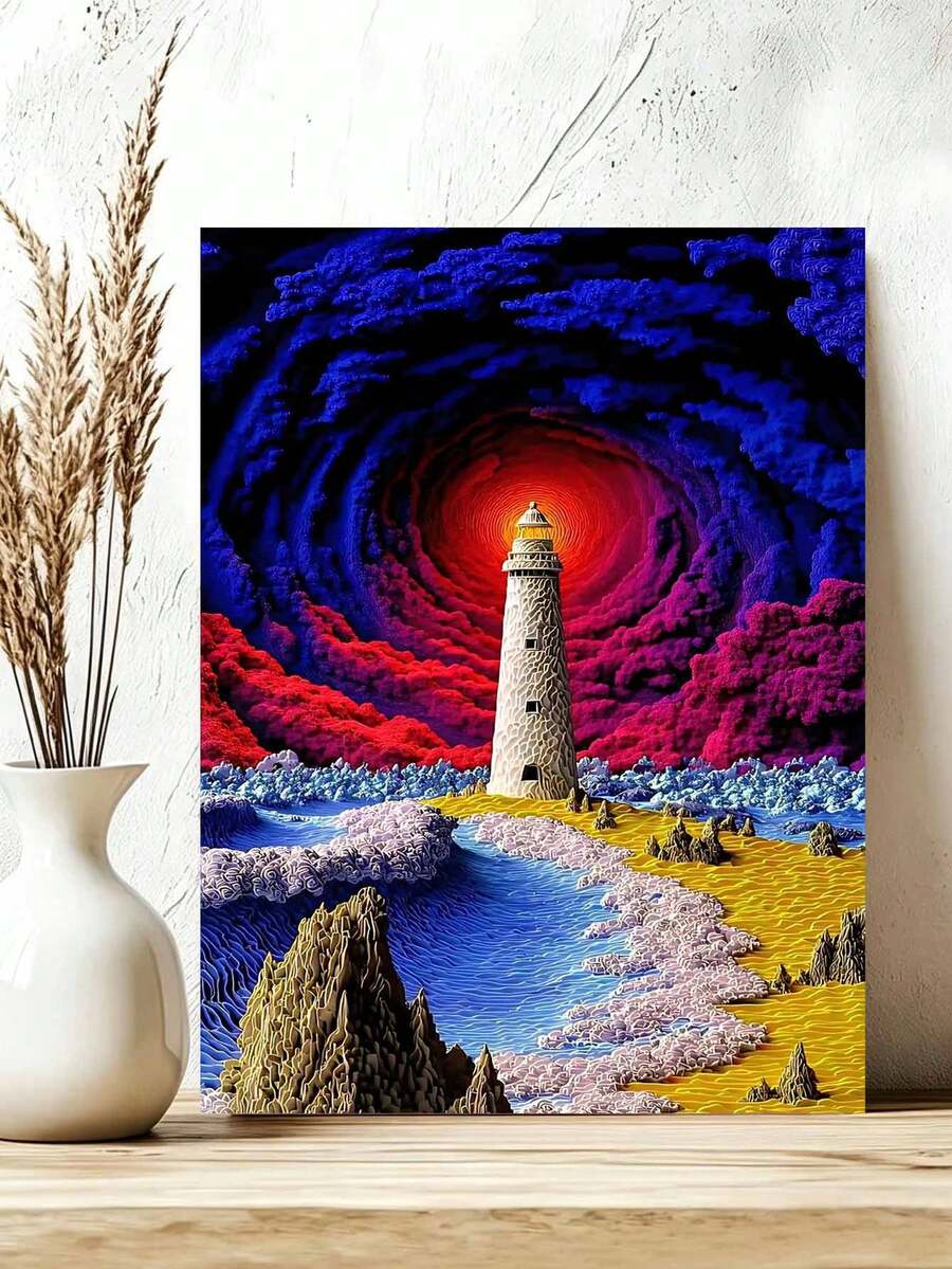 DIY Vibrant Surreal Lighthouse Storm (Frameless Or Framed 8x12 / 16x20 Inches) Paint By Numbers Kit(Acrylic) Arts & Crafts For Adult Beginners, Home Wall Decor, And Holiday Gifts - Sets - View 1
