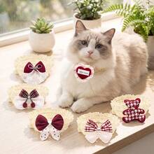 2/8pcs Cute Red Bow Collars For Dogs And Cats, Christmas Holiday Love Pet Collars, Teddy Marzis York Summer Small And Medium-Sized Dog And Cat Photo Accessories - Multicolor - View 5
