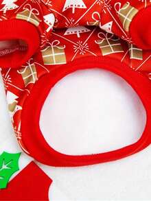 1pc Christmas Dog Clothes With Leash Hook, Xmas Tree Gift Print Puppy Sweatshirt, Soft Festive Pet Holiday Outfit, Winter Dog Coat For Small Medium Dogs. - Red - View 7