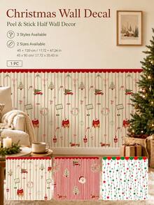 Christmas Half Wall Decal, Red & Green Stripe Peel And Stick Removable Wall Decor For Living Room, Bedroom & Entryway - Christmas - View 1