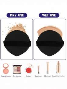 18Pcs/9Pcs/6Pcs/3Pcs Water Drop Powder Puff With Strap Soft Flocked Makeup Puff Wet Dry Dual Use Foundation Application Beauty Tool Multiple Colors Optional - Black - View 5