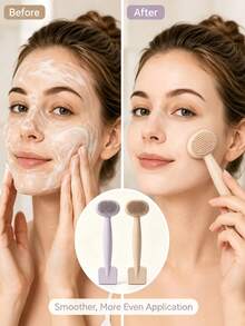 2pcs Dual-Head Silicone Face Cleansing Brushes, Soft Silicone Facial Cleansing Brush With Mask Scraper, Deep Cleansing Gentle Massage Mask Application Tool, Suitable For Daily Skincare - Multiple Styles - View 4
