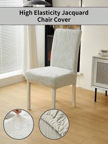 1pc Leaf Pattern Jacquard Chair Cover High Elasticity All Season Universal Home Hotel Use - Light Grey - View 4