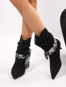 FVPFVP Lost Deer [Paisley Flower Slouch Boots] Vintage Slimming Ruched Slouch Boots Women Versatile Minimalist Western Boots - Black - View 5