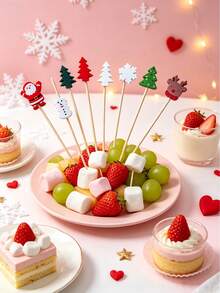 1/10/20/50/100/200pcs Assorted Christmas Element Pattern Fruit Picks, Including Snowflake, Reindeer, Christmas Tree, Santa Claus, Snowman, Cocktail Picks, Fruit Forks, Disposable Fruit Picks, Christmas Tree Decoration, Appetizer Toothpicks, Suitable For Cocktail Party, Birthday Party, Wedding, Christmas Decoration, Christmas (Assorted Patterns Randomly Matched And Shipped) - Multicolor - View 4