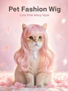 1pc Pet Cat & Dog Wig, Pink Bangs Long Hair Accessory, Suitable For Cats & Dogs, Perfect For Funny Pet Photos, Halloween & Christmas Theme Parties, Birthday Parties And Daily Fashion Cosplay Looks - Pink - View 1