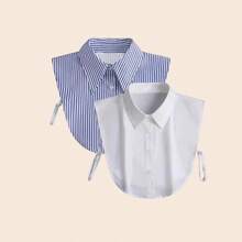 Striped Detachable Shirt Collar, Half Shirt With Button-Up Collar, Suitable For Daily Wear, Graduation Ceremony, Halloween Costume Accessory - Multicolor - View 4