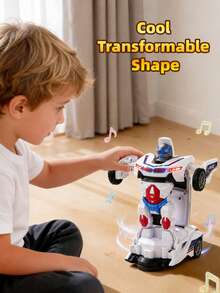 1pc Fully Automatic Transforming Police Car Kids Toy, Light & Music Electric Omnidirectional Robot Model, Cool Educational Toy, Suitable Birthday Gift For Boys - Multicolor - View 4