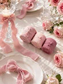 1/3 Roll Pink Series 1.5 Inch*15 Yards High Quality Handmade Chiffon Ribbon, Suitable For Wedding Invitations, Mother's Day, Bridal Bouquets, Gift Wrapping, DIY Crafts - Pink - View 8