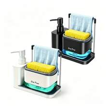 Kitchen Dish Soap Dispenser Set With Tray And Sponge Holder, Dish Soap And Hand Soap Dispenser With Cloth Rack, 5-In-1 Kitchen Sink Countertop Organizer, Practical Kitchen Gadget, Space-Saving Sink Storage And Modern Home Decor, Practical Holiday Gift - A - View 12