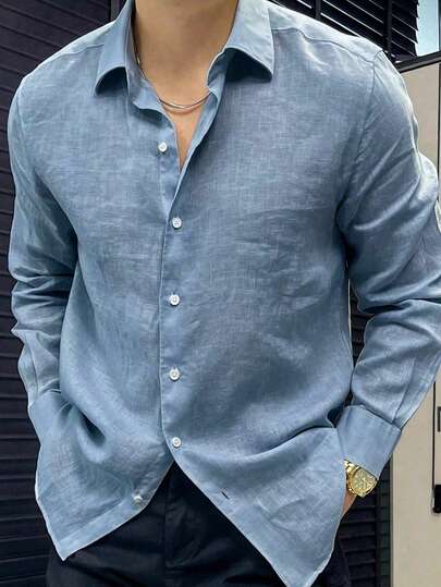 Men's New White Classic Casual Long Sleeve Shirt, Fashionable Outdoor Shacket