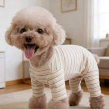 1 pieza Camiseta de base para mascotas con rayas albaricoque y cuatro patas, adecuada para gatos y perros, se puede usar para atuendos de otoño/invierno - Albaricoque - Ver 3