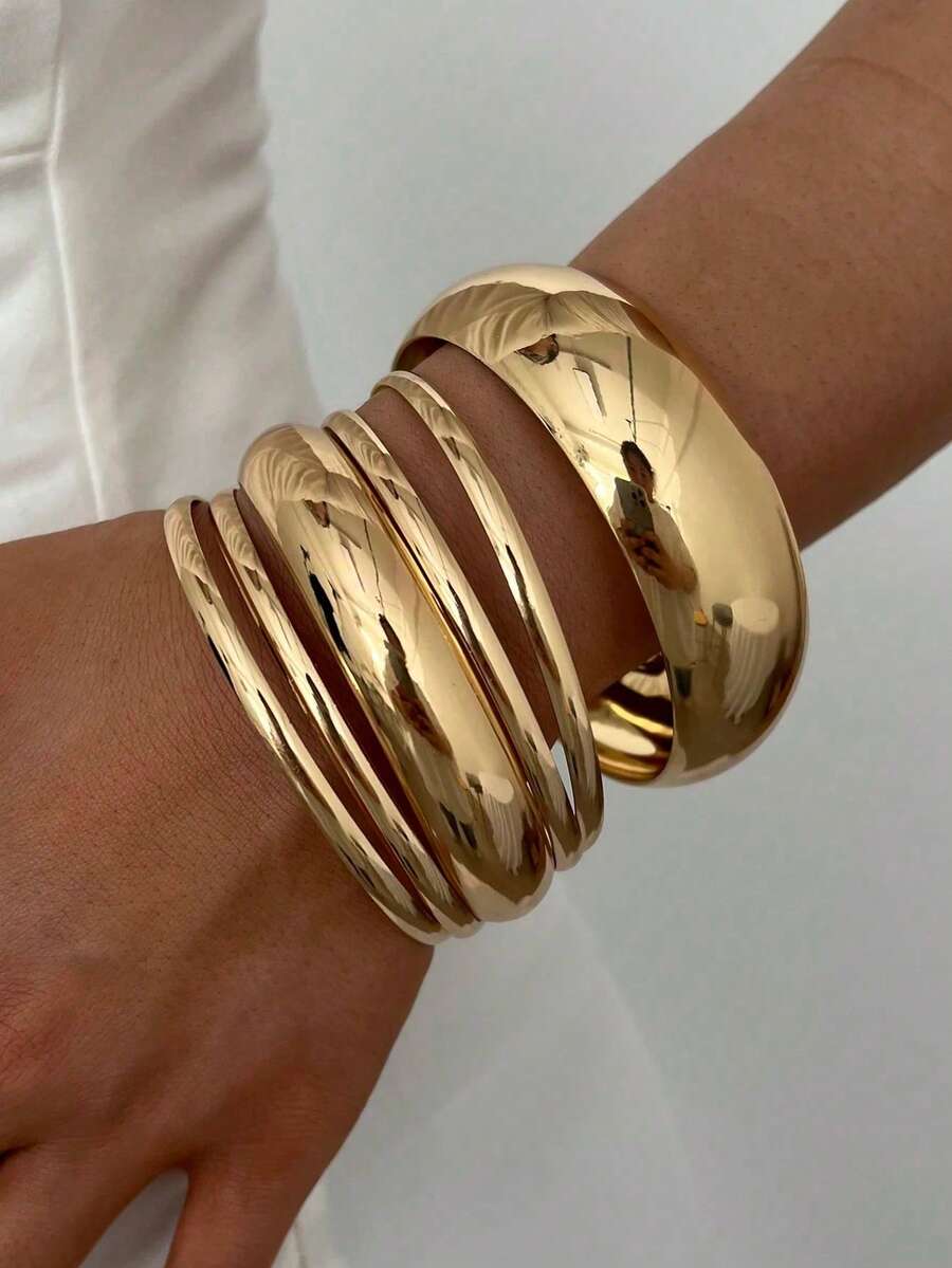 Fashion Metal Landscape Bracelet Set For Women With Exaggerated Personality, Wide Wristband And, High-End Accessory - Multicolor - View 1