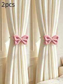 1/2pcs Velvet Fabric Bow Curtain Tiebacks, Mosquito Net Storage Ties, No-Drill Tie Ropes For Curtains, Suitable For Living Room, Bedroom, And Door Curtains, Room Decor, Home Decor, Modern Decor, Easy To Install, No-Drill Tie Ropes, For Home Decorator - Multicolor - View 8