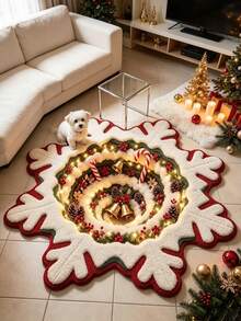 1pc Snowflake Living Room Rug, Thickened Carpet, Thick Rug, Plush Carpet, Autumn/Winter Rug, Thickened Carpet, Living Room Rug, Carpet, Living Room Area Rug, Area Small Rug, Mat, Home Decor, Large Living Room Rug, Round Rug, Living Room Home Decor, Room Decor, Washable Carpet - Multicolor - View 3