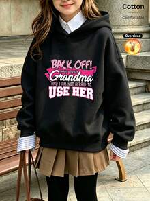 2026 Autumn/Winter Girls' Custom Loose Black Hoodie, Streetwear Style, Colorful Letter Print, Simple Casual Design - Black - View 12