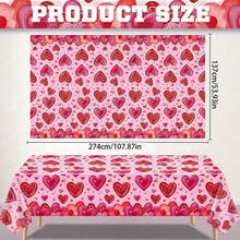 1pc Watercolor Hearts Rectangular Table Cloth, Pink Base Red Heart Printed Tablecover, Valentine Wedding Birthday Party Dining Table Decor - Multicolor - View 3