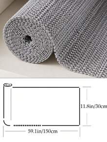 1 cuộn tấm lót ngăn kéo và kệ PVC, tấm lót tủ bếp chống trượt, không keo, dày, bám chắc, chống nước, có thể giặt, bảo vệ kệ bàn trang điểm, tủ phòng tắm, màu xám - Sóng xám - Xem 4