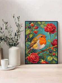 DIY Digital Oil Painting Kit - Robin On A Branch, Beginner Canvas Art Hand Painting Craft, Living Room Bedroom Home Decor, Holiday Gift, Includes Painting Tools - Sets - View 3